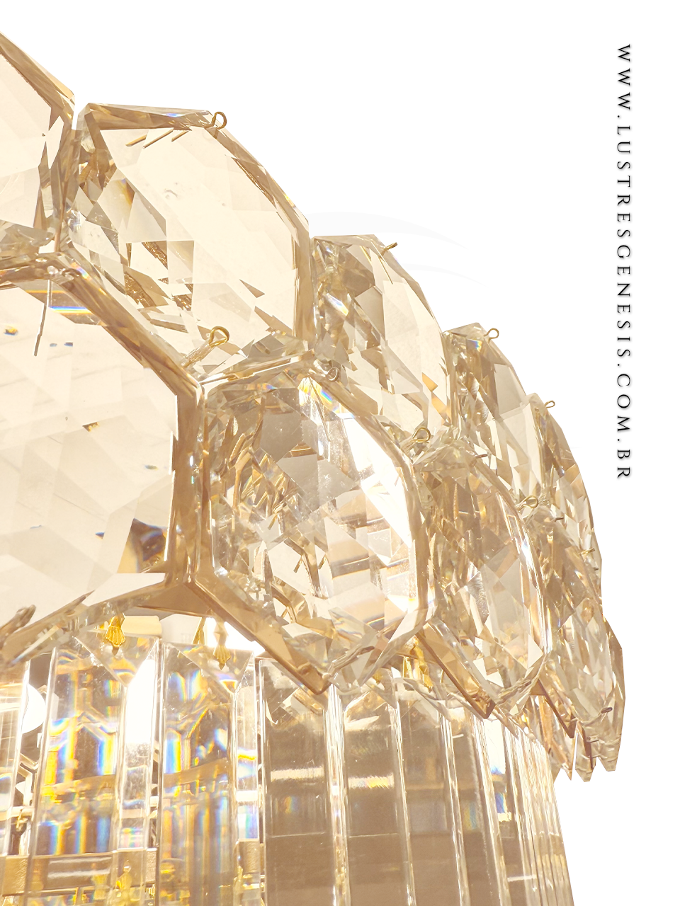 Plafon de Cristal Quebec Dourado para Sala de Estar, Sala de TV, Escritórios, Quartos e Suites Master